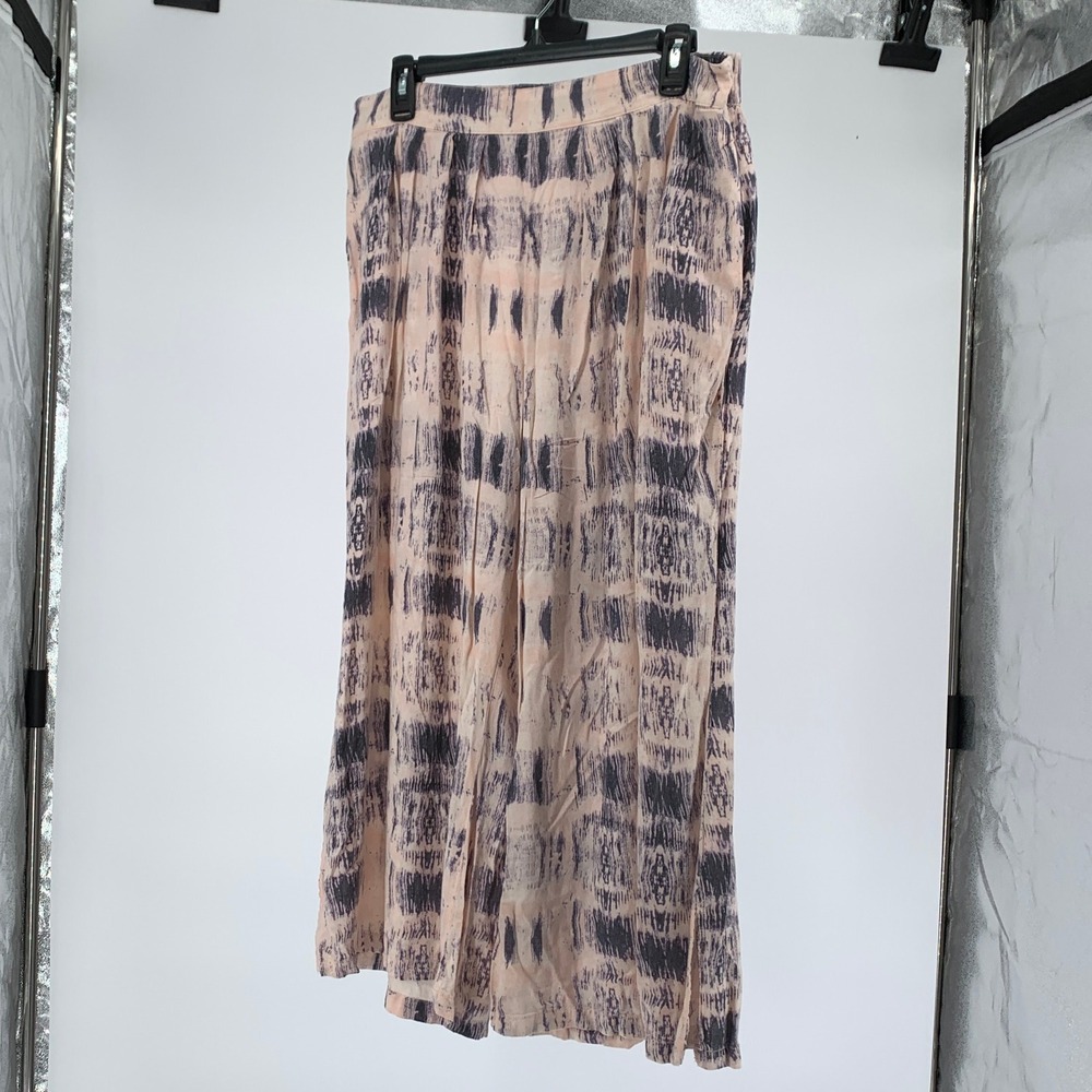 Anthropologie Elevenses size Large Crop Wide Leg Tie Dye Ikat Pants Peach Grey